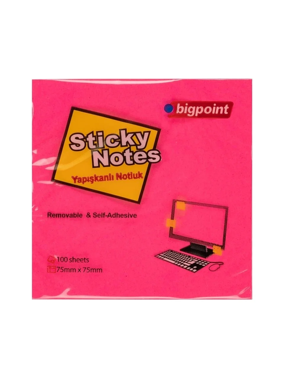 Bigpoint Yapışkanlı Not Kağıdı 100 Yaprak 75 x 75 mm Neon Koyu