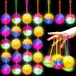 4 PCS FLASHING SPIKY LİGHT BALL 4 ADET SESLİ LED IŞIKLI KİRPİ YOYO TOP STRES OYUNCAĞI PİLLİ IŞIK - Görsel 4