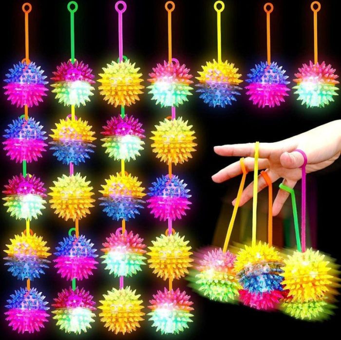 4 PCS FLASHING SPIKY LİGHT BALL 4 ADET SESLİ LED IŞIKLI KİRPİ YOYO TOP STRES OYUNCAĞI PİLLİ IŞIK - Görsel 4