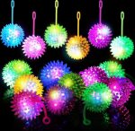 4 PCS FLASHING SPIKY LİGHT BALL 4 ADET SESLİ LED IŞIKLI KİRPİ YOYO TOP STRES OYUNCAĞI PİLLİ IŞIK - Görsel 2