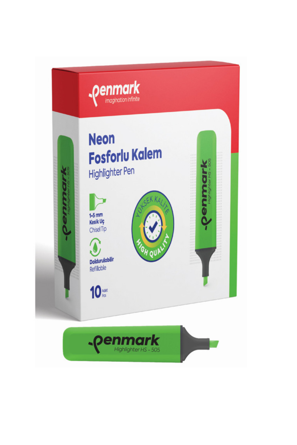 7 Penmark Neon Fosforlu Kalem Yeşil (10 Lu)Hs 505 02 - Görsel 1