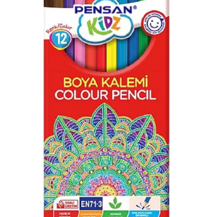 Pensan Kidz Kuru Boya Kalemi 12 Renk Set Tam Boy