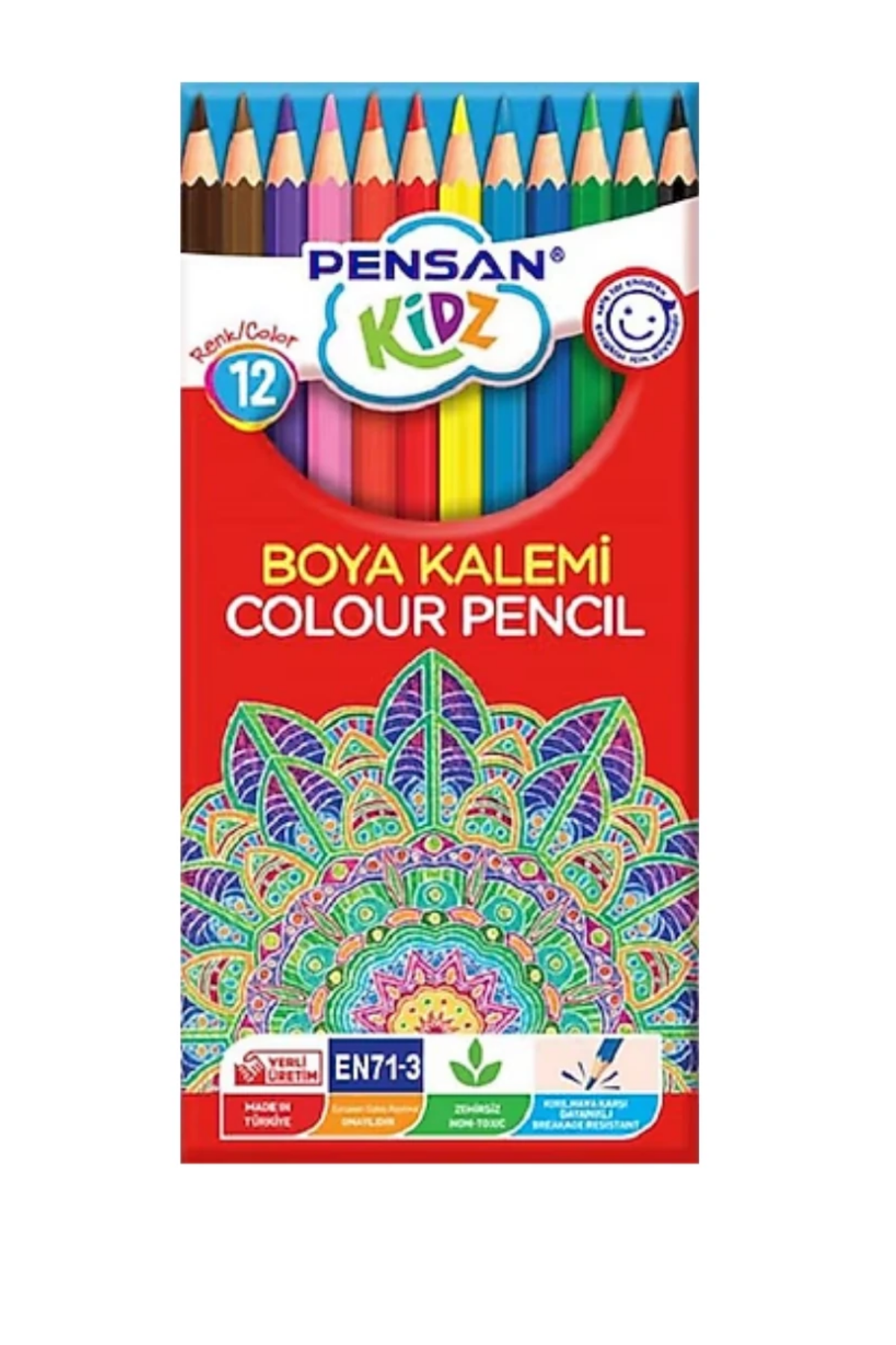 8 Pensan Kidz Kuru Boya Kalemi 12 Renk Set Tam Boy - Görsel 1
