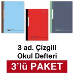 A4 Okul Defteri 3'lü PAKET Çizgili 60 yp. Dikişli