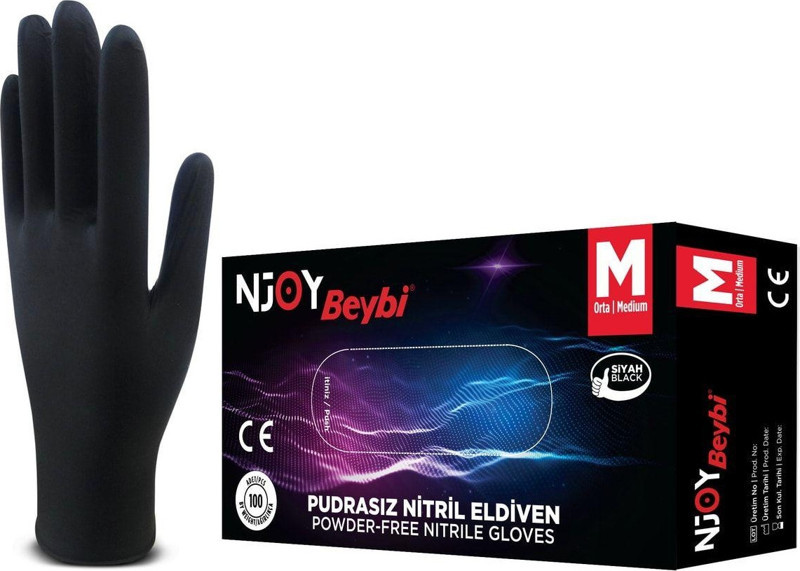 beybi-muayene-eldiveni-medium-pudrasiz-njoy-nitril-siyah-100-lu-paket-66c48b844e18d.jpg Beybi Muayene Eldiveni Medium Pudrasız Njoy Nitril Siyah 100 Lü Paket - Görsel 1