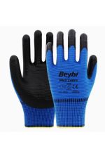 Beybi Pn3 Zebra Mavi Polyester Örme Nitril Inşaat Eldiveni 10 Beden -12 Çift