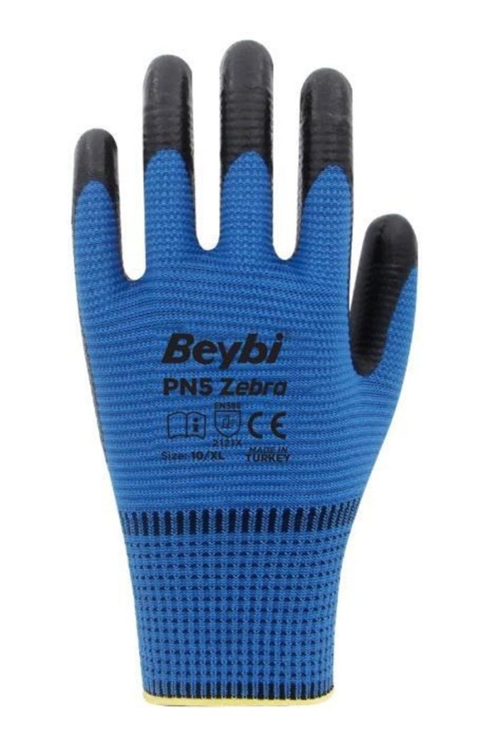 Beybi Pn5 Zebra Mavi Nitril Kaplı Örgü Polyester Iş Eldiveni - Görsel 2