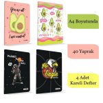 Çınar Çınar Uninote A4 40 Yaprak Karton Kapak Dikişli Defter Kareli 4 Adet