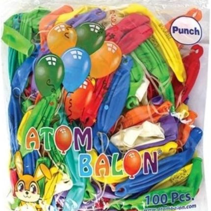 Punch Balon 100'LÜ Lastikli Zıpzıp Atom Balon Punch Panç İpli Balon Büyük Boy Renkli Balon