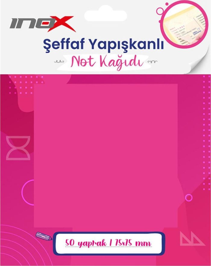 Viva İnox Şeffaf Yapışkanlı Not Kağıdı 75x75 Pembe 50'li - Görsel 7