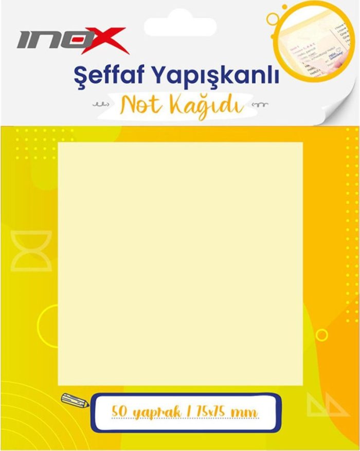 Viva İnox Şeffaf Yapışkanlı Not Kağıdı 75x75 Sarı 50'li - Görsel 6