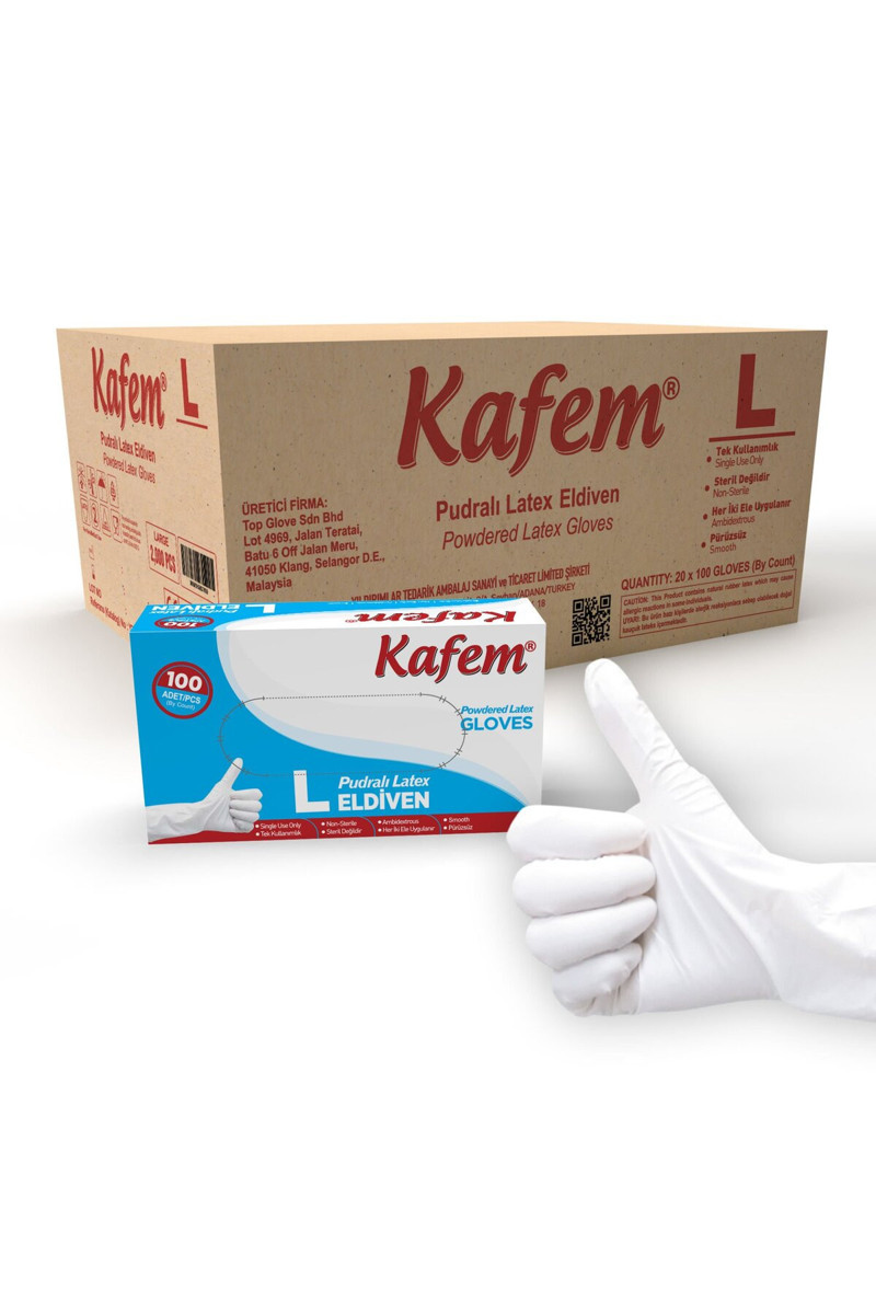 kafem-beyaz-lateks-eldiven-pudrali-l-100-lu-x-20-paket-koli-6a01aeb12d361.jpg Kafem Beyaz Lateks Eldiven Pudralı (L) 100 Lü X 20 Paket (Koli) - Görsel 1