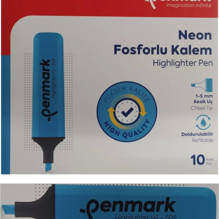 Penmark Fosforlu Kalem Neon Mavi Cam Göbeği Renk (10 Adet)
