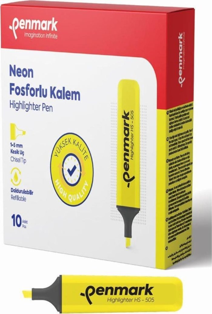 Penmark Neon Fosforlu İşaretleme Kalemi Sarı Fosforlu Kalem (10 Lu Paket) - Görsel 2