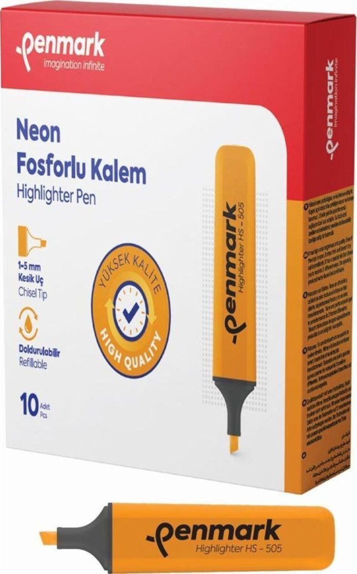 Penmark Neon Fosforlu İşaretleme Kalemi Turuncu Fosforlu Kalem (10 Lu Paket) - Görsel 2