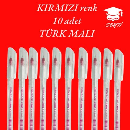 Seyfikirtasiye 0.5 Mm Iğne Uç Kırmızı Tükenmez Kalem 10 Adet Yeni Seri Yeni Üretim Türk Malı Pensan 2305 Kırmızı
