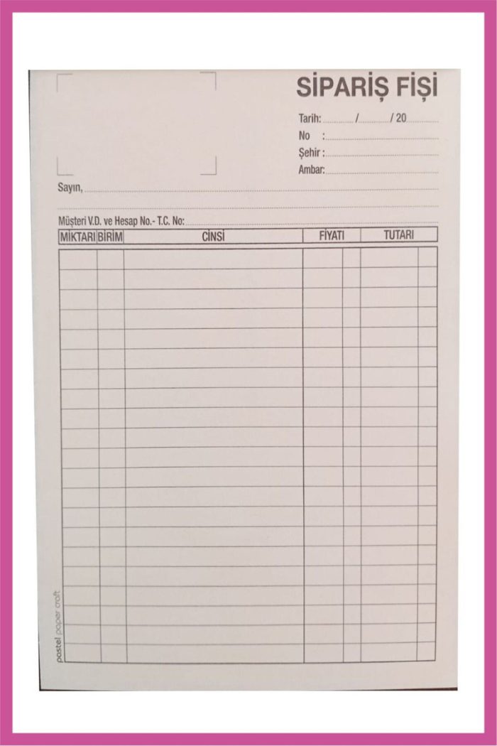 Pastel Sipariş Fişi 14x20 Cm Boyutlarında A5 Otokopili 2 Nüsha 50 Asıl 50 Suret 2/50 (6'lı Paket) 6 Adet - Görsel 2
