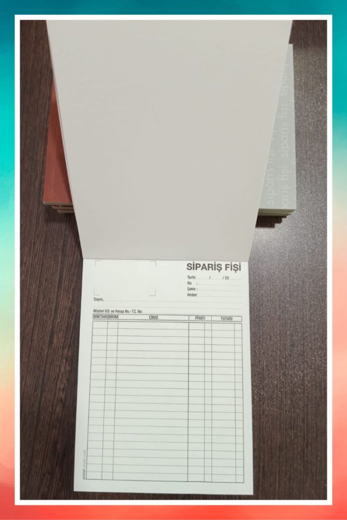 Pastel Sipariş Fişi 2/50 (A5) Ölçüsü: 14x20 Cm, Otokopili 1 Asıl 1 Suret 2 Nüsha (6 DÜZİNE) 72 Adet - Görsel 3