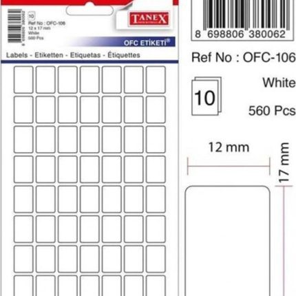 Tanex Ofc-106 Beyaz Ofis Etiketi 12X17mm 10 Syf - 560 Adet