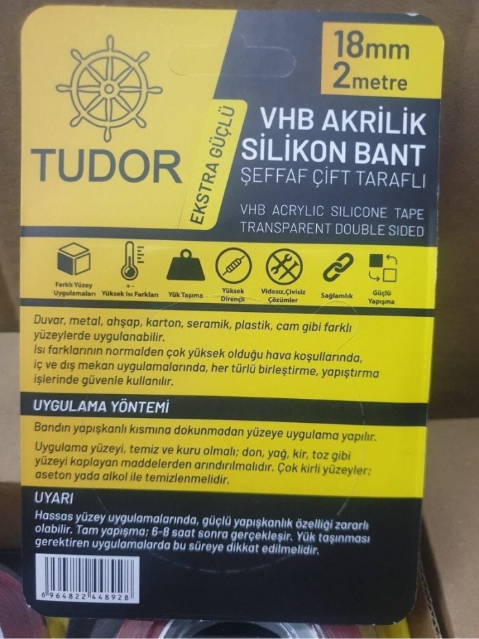 TUDOR 18Mm 2 Metre Vhb Akrilik Silikon Bant - Görsel 3