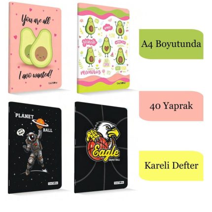 Uninote A4 40 Yaprak Karton Kapak Dikişli Defter Kareli