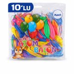 Uslucan Alışveriş Renkli Atom Balon Punch Balon Lastik İpli Parti Balonu 10 Adet