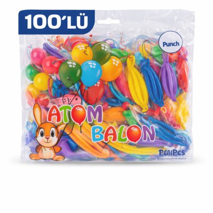 Uslucan Alışveriş Renkli Atom Balon Punch Balon Lastik İpli Parti Balonu 100 Adet