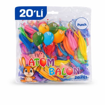 Uslucan Alışveriş Renkli Atom Balon Punch Balon Lastik İpli Parti Balonu 20 Adet