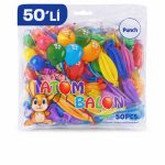 Uslucan Alışveriş Renkli Atom Balon Punch Balon Lastik İpli Parti Balonu 50 Adet